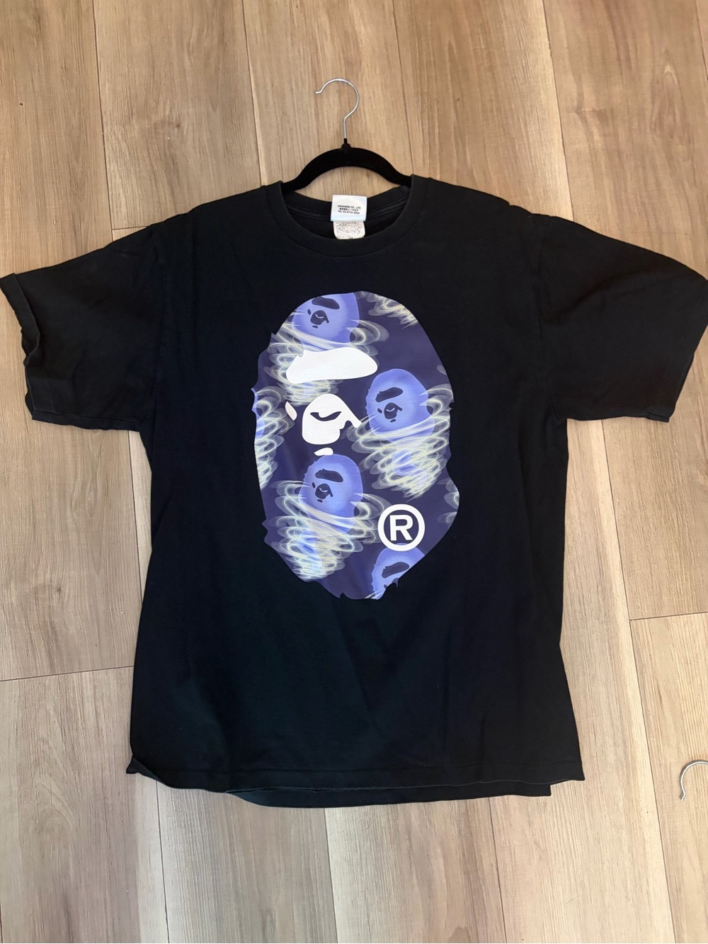Bape Black Tee with Blue & Purple Ape Graphic